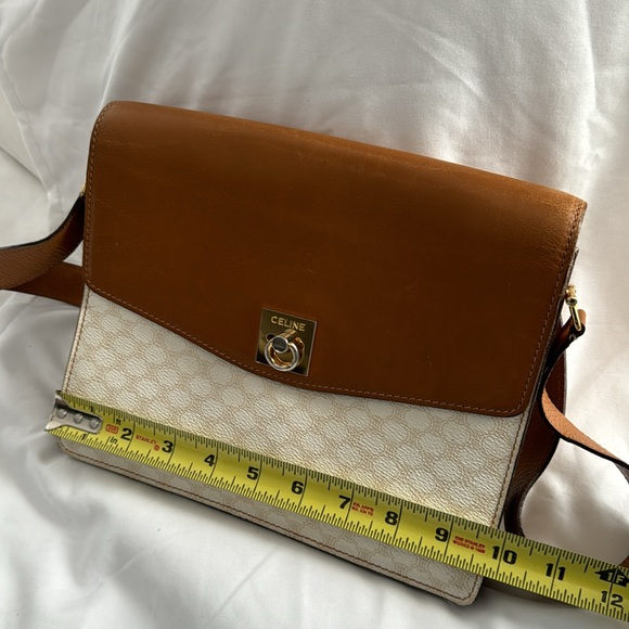 CELINE CROSSBODY LEATHER TWO TONE COGNAC & CREAM COLOR. - Picture 14 of 16